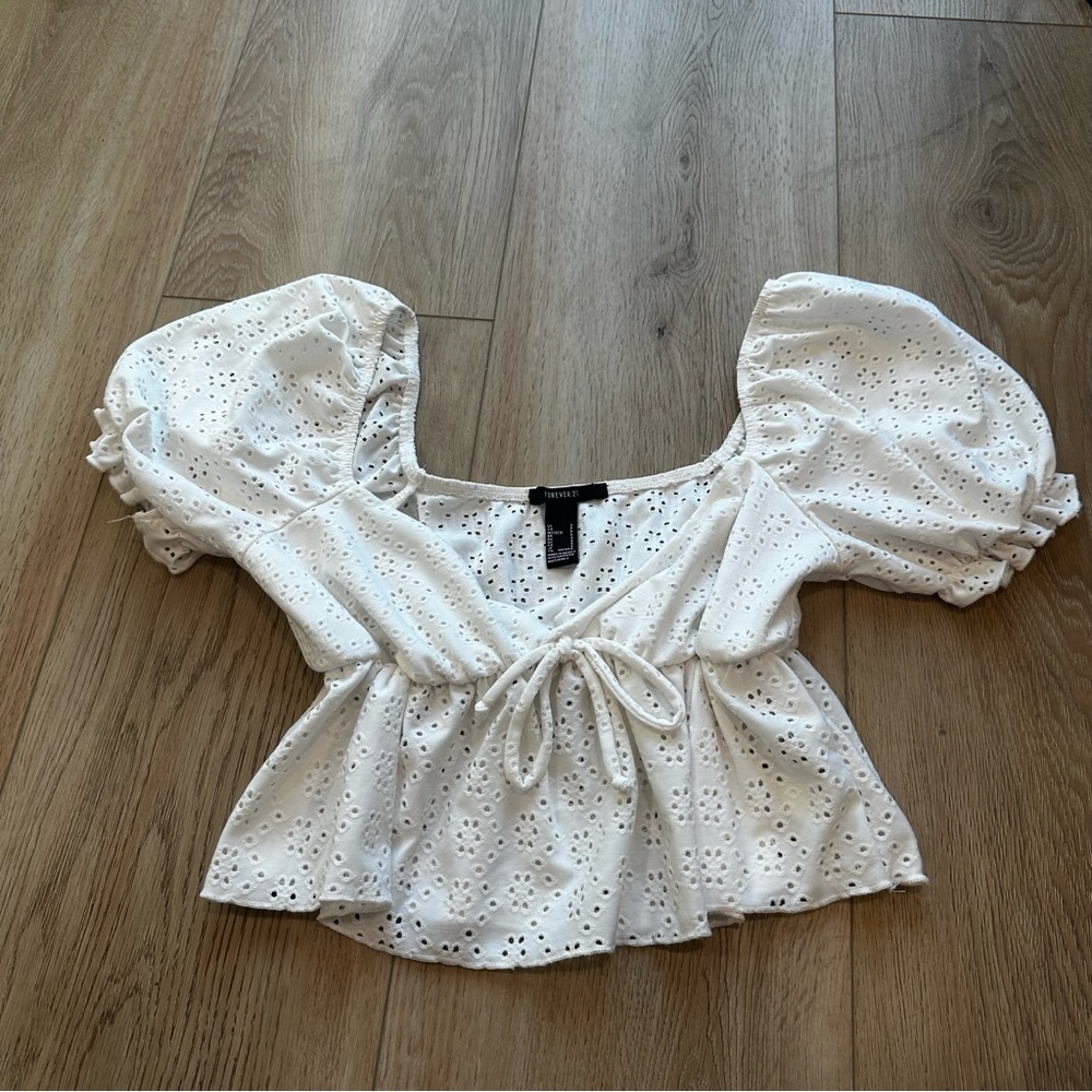 White Eyelet Crop Top Blouse